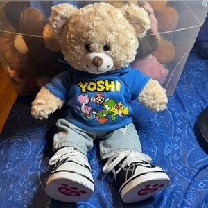 Build A Bear Workshop Yoshi Mario Nintendo Plush Stuffed Animal Toy Blue Hoodie.